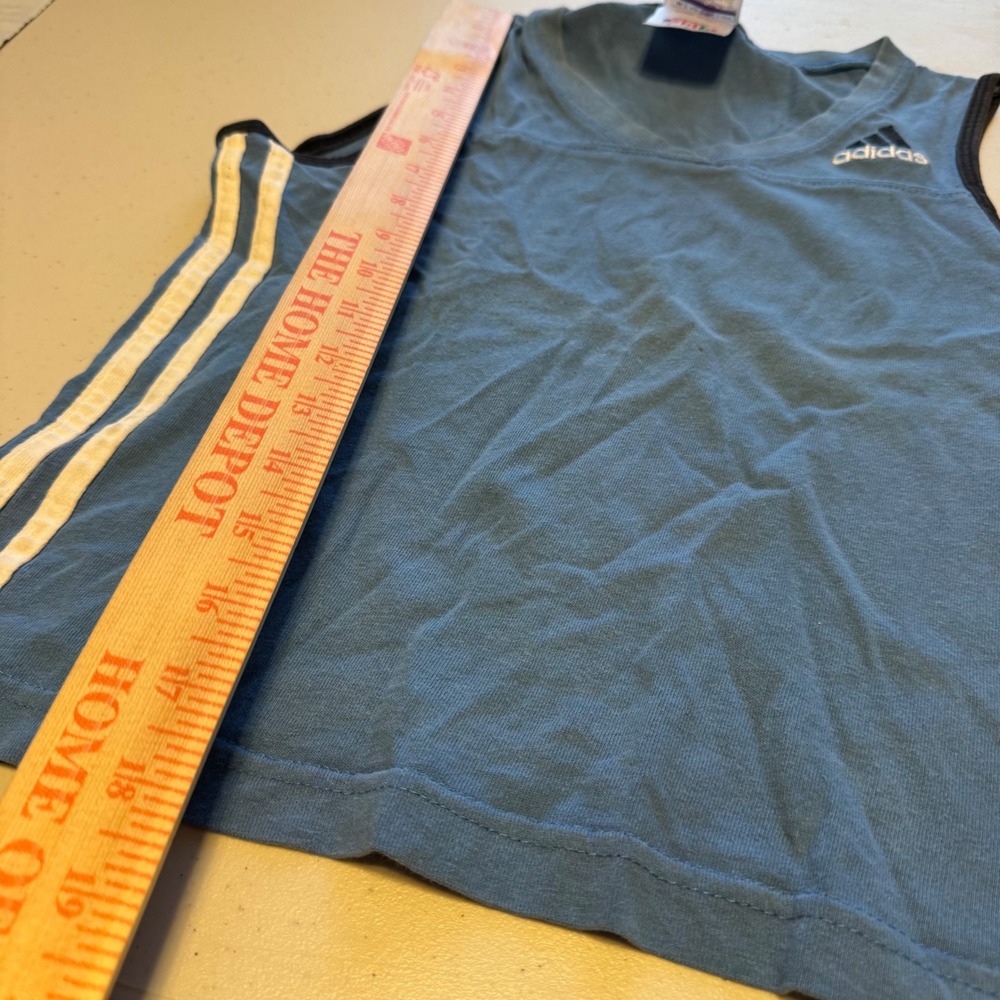 Vintage Y2K Adidas Girls Medium 8-10 Sleeveless Tank Top Blue 3-Stripe V-Neck - Picture 5 of 6